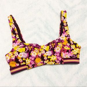 NEW Aerie Purple Pink Yellow Floral Scoop Bralette BIkini Top Size Medium M